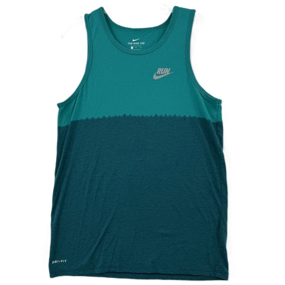 Nike Dri-FIT Run Tank Top Mens Medium Teal Colorblock Athletic Cut 922174-351